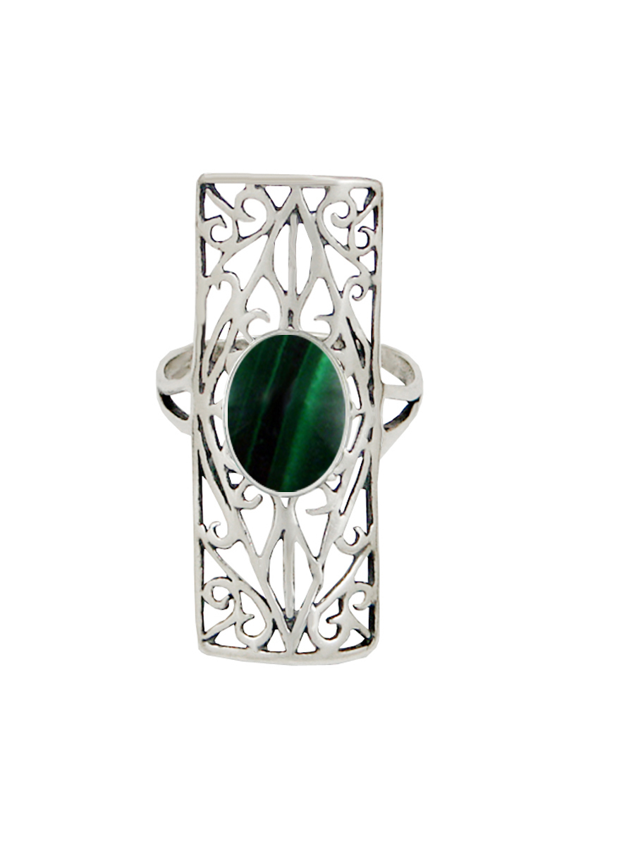 Sterling Silver Filigree Ring With Malachite Size 9 Sterling Silver Filigree Ring With Malachite Size 9